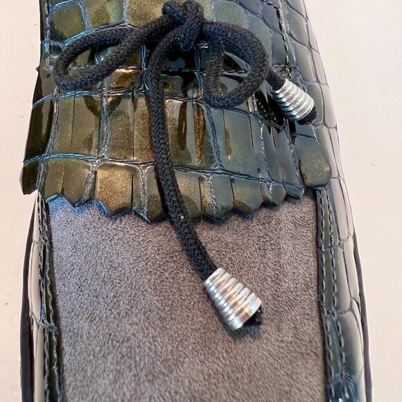 NWOT - Ara - Kiltie - Loafer Black & Green Gray Leather Alligator Print - Size 9 - Picture 3 of 12